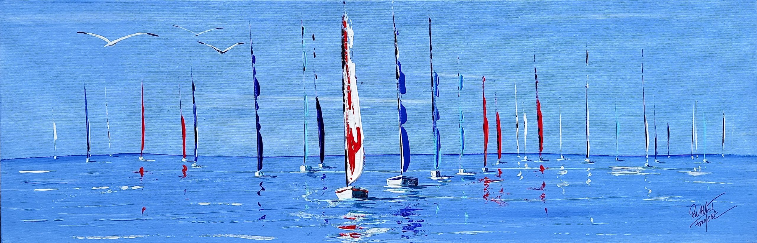 Série de voiliers sur une mer calme avec un fond bleu apaisant style west art 85