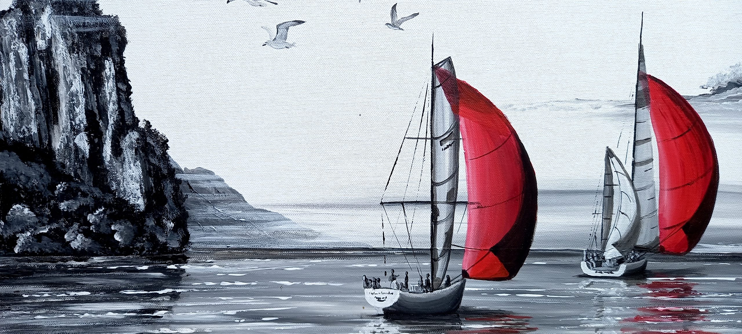 gros plan sur la falaise et la brume au large